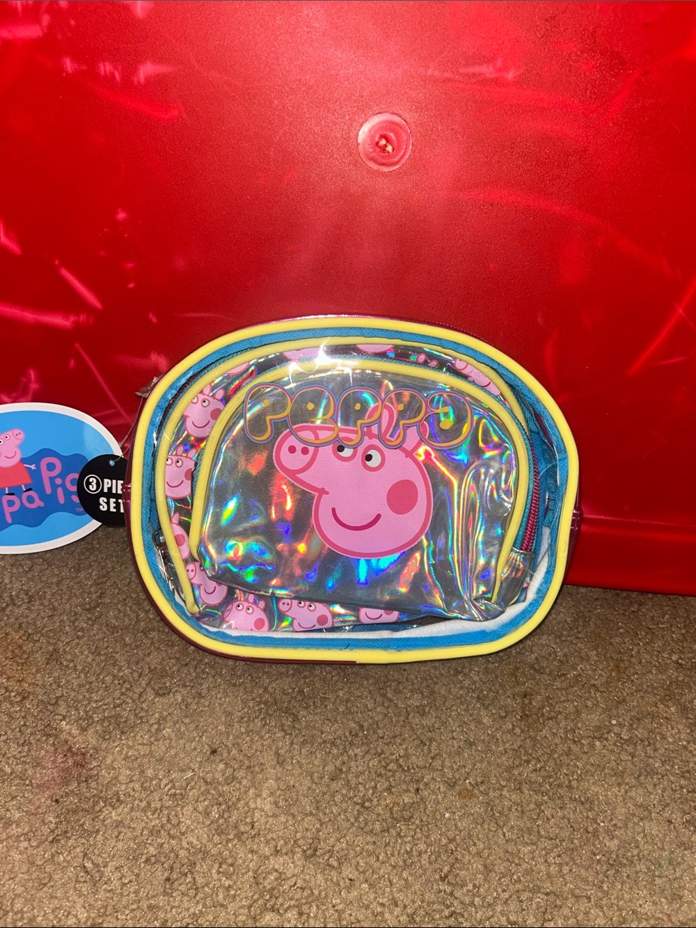 Peppa Pig Holographic Clear Pouch with Pink Graphic and Yellow Trim